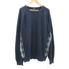 バーバリー ロンドン BURBERRY LONDON ニット セーター L 紺 ネイビー 無地 チェック柄 ラウンドネック 長袖 /YS51 ■GY60