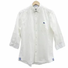 バーバリーブラックレーベル BURBERRY BLACK LABEL カジュアルシャツ 2 白 ホワイト 七分袖 ボタンダウン ロゴ刺繍 /YS10 ■ECD001