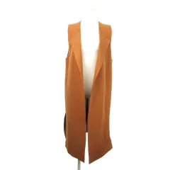 ムルーア MURUA ベスト ジレ ロング ショールカラー トッパー サイドスリット F 茶 ブラウン /MN9 ■GY18