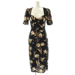 リフォーメーション Reformation フラワープリント バックオープンワンピース S ブラック ブラウン /OK ■OS ■SH