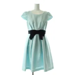 エフデ ef-de ワンピース ドレス ７ 水色 ライトブルー 半袖 ラウンドネック ひざ丈 フレンチスリーブ ウエストリボン /GG ■GY60