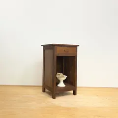 【送料込み・匿名発送】無垢材　サイドテーブル　引き出し付き　飾り台　M092　古道具　古家具　和家具　ビンテージ　アンティーク　レトロ