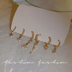 セットピアス 6個 ハート ダイヤ 星 ミニリボン 六芒星 ミニクローバー フープピアス ゴールドピアス 韓国アクセ 大人 きれいめ 可愛い キラキラ 高見え 高級感 レディース