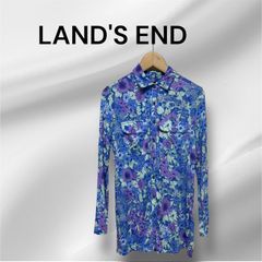 LAND'S END サンウォッシュ ブルー フローラル 花柄 長袖シャツ ブルー系 S サイズ ランズエンド