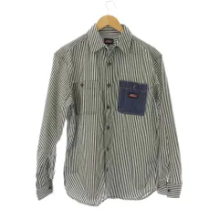 ディッキーズ Dickies シャツ M ネイビー 白 ストライプ柄 長袖 デニムポケット /JP