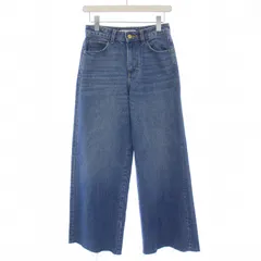 ザラ ZARA デニムパンツ ジーンズ フレア ジップフライ カットオフ ダメージ加工 ロゴパッチ 36 S 青 ブルー /BB