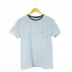 ポロ ラルフローレン POLO RALPH LAUREN Tシャツ クルーネック 丸首 半袖 ポニーロゴ刺繍 ワンポイント ボーダー SP 青 ブルー /CK3 ■GY99