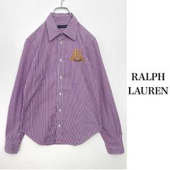 ラルフローレン ストライプ長袖シャツ パープル 国内正規品 リラックス 