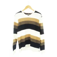 ビームスハート BEAMS HEART パイルカットソー Tシャツ カットソー ロンT Vネック 長袖 ボーダー L 白 ホワイト /CK5 ■GY61