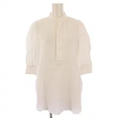 ポロ ラルフローレン POLO RALPH LAUREN シャツ ブラウス プルオーバー 五分袖 パフスリーブ ハーフボタン バンドカラー ワンカラー 無地 麻 リネン 4 白 ホワイト /BB