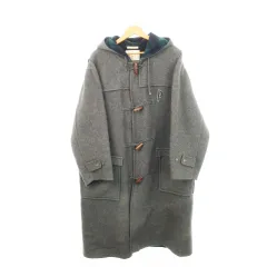 パパス Papas ヴィンテージ ダッフルコート ロング丈 ウール 裏チェック柄 M グレー /AH6 ■GY44