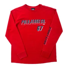 POLO JEANS CO. RALPH LAUREN ロゴプリント ロングスリーブ Tシャツ ロンT M レッド コットン 袖ロゴ