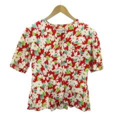 クリスチャンディオール Christian Dior PRET-A-PORTER ヴィンテージ ノーカラージャケット ブルゾン 花柄 半袖 9 赤 白 レッド ホワイト 0118 IBO87のサムネイル