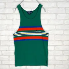 ポロラルフローレン タンクトップ 90s ビンテージ ヴィンテージ ボーダー 緑 グリーン系 ポニー刺繍 メンズ Mサイズのサムネイル