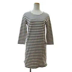 マーガレットハウエル MARGARET HOWELL 美品 カットワンピース 7分袖 膝丈 ボーダー 1 青 ベージュ 1217 ■YHS9