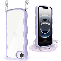 【新品】 iPhone 17E/16E ケース クリア ショルダー ストラップ付き アイフォン 16E/17E カバー スマホケース 耐衝撃 透明 肩掛け 斜めかけ 紐付き 縄掛けケース 長さ調整可能 取り外し可能 (パープル)