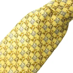 サルヴァトーレフェラガモ Salvatore Ferragamo 美品 ネクタイ レギュラータイ 犬 総柄 絹 シルク 黄 イエロー 0203