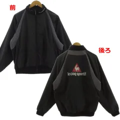 ルコックスポルティフ le coq sportif GOLF COLLECTION ジャケット ウインドブレーカー スタンドカラー ロゴ刺繍 切替え 中綿入り バックプリント ダブルジップ ブラック 黒 グレー L