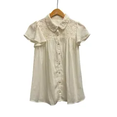 イング INGNI シャツ ブラウス 半袖 ラウンドカラー レース 花柄 コットン混 131-240390-01 M アイボリー