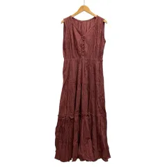 アクシーズファム axes femme ロングワンピース ノースリーブ Vネック 無地 レース コットン混 AS341X05 Ｍ 赤 レッド