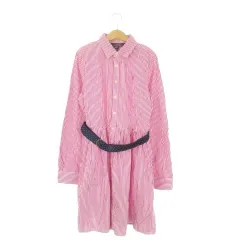 ポロ ラルフローレン POLO RALPH LAUREN シャツワンピース 長袖 ウエストマーク ベルト付き ストライプ ポニーロゴ刺繍 女の子 ガールズ 14 ピンク /CK15 ■GY99