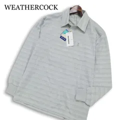 【新品 未使用】 WEATHERCOCK ウェザーコック 麻 リネン混★ ロゴ刺繍 長袖 ボーダー ポロシャツ Sz.M メンズ 灰 グレー