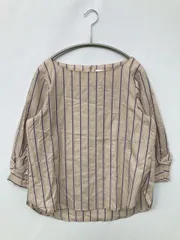 DRESKIP ドレスキップ シャツ/ブラウス M ベージュ ストライプ柄 ミドル丈 半端袖 ノーカラー