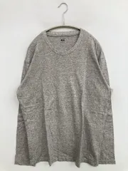 UNIQLO ユニクロ Tシャツ/カットソー XL グレー クルーネック(丸首) 無地 ミドル丈 長袖