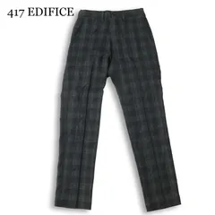 417 EDIFICE エディフィス 春夏★ チェック柄 テーパード  スラックス パンツ Sz.S メンズ 灰 グレーのサムネイル