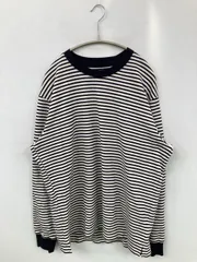 UNIQLO ユニクロ Tシャツ/カットソー L ブラック ボーダー柄 ミドル丈 長袖 クルーネック(丸首)