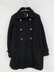 ZARA ザラ ピーコート USA S ブラック ウール・ニット ナイロン 無地 ミドル丈 フードなし