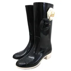 シャネル CHANEL レインブーツ ロング 長靴  カメリア フラワーデザイン 黒 ブラック 36 ■IBO91のサムネイル