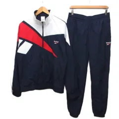 リーボック Reebok セットアップ トラックジャケット トラックパンツ ブルゾン ナイロン ロゴ刺繍 0 L 紺  ネイビー 赤 レッド 白 ホワイト H54456