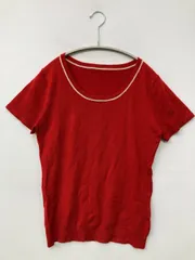 ニット/セーター M レッド ナイロン ニット 無地 ミドル丈 半袖 クルーネック(丸首)