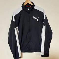 (^w^)b PUMA プーマ ウィンドブレーカー ナイロンジャケット ブラック ホワイト 黒 白 切替 キャットロゴ スポーツ トレーニング ランニング メンズL  OM10789YS