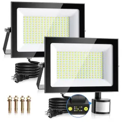 新品 CLY センサーライト LED 100W 人感明暗センサー コンセント式 人感センサーライト 超高輝度 12000LM 投光器 昼光色 6500K 屋外/屋内兼用 IP66 防犯ライト 省エネ 稼働モードと点灯時間調整可能 自動点灯 消灯 庭/駐車場/物のサムネイル