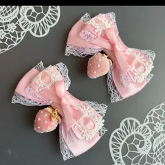 ふわ苺♡はしごレースリボン　ピンク　ヘアクリップ  量産型　地雷　ゴスロリ　天使界隈　サブカル　コンカフェ