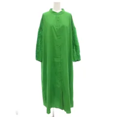 lowy by corners ロングシャツワンピース 長袖 M 緑 グリーン バンドカラー パンチング レース /GV