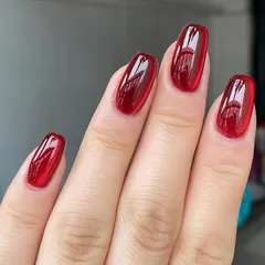 THCEVRLA ネイルチップ - 赤 バレエ 手作りネイルチップ ショートク，キャッツアイ マグネット おしゃれ 付け爪ゲル化，ツールキットが付属しています，24枚入 1
