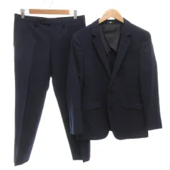 スーツセレクト SUIT SELECT スーツ セットアップ シングル テーラードジャケット パンツ 2B 背抜き センターベント A4 ウール チェック 紺 ネイビー /GV