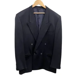 ランバン スタジオ LANVIN STUDIO  ダブルブレストジャッケット ブレザー 毛100％ ネイビー M