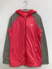 adidas アディダス パーカー L レッド 裏起毛 無地 ワンポイント ブランドロゴ ジップアップ 長袖