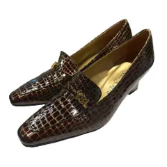 イヴサンローラン YVES SAINT LAURENT ローファー ヒール クロコ型押し 36.5 茶 ブラウン ■WGA