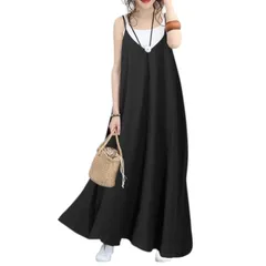 [CALM.st] キャミソールワンピース ワンピース キャミソール レディース ロング きれいめ ゆったり aライン 服 フレア マタニティ キレイめ 綺麗 かわいい 可愛い 大きめ サイズ シンプル お呼ばれ 結婚式 お宮参り パジャ [ブラック] [M]