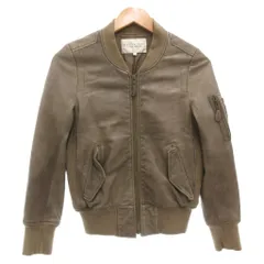 B&Y ユナイテッドアローズ BEAUTY&YOUTH ビューティー&ユース MA-1 ブルゾンジャケット S ジップアップ レザー 本革 切替 カーキ /AE