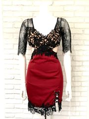 872 JEWELS ジュエルズ キャバクラ ドレス ミニ レース シースルー タイト 刺繍 キャバドレス S