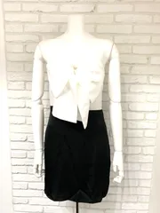 879 キャバクラ ドレス ミニ チューブトップドレス モノクロ フロントリボン キャバドレス S