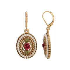 1928 レディース アクセサリー ピアス・イヤリング 1928 Gold Tone Simulated Pearl Oval Drop Earrings Red レッド