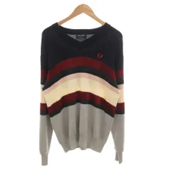 フレッドペリー FRED PERRY ニット セーター 長袖 プルオーバー Vネック 切替 ロゴ刺繍 L マルチカラー /GV