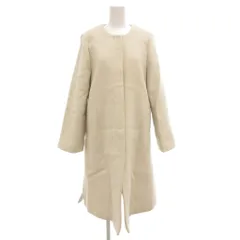 グリーンレーベルリラクシング ユナイテッドアローズ green label relaxing ショートビーバー ノーカラーコート ロング ウール カシミヤ混 アンゴラ混 38 アイボリー /GV